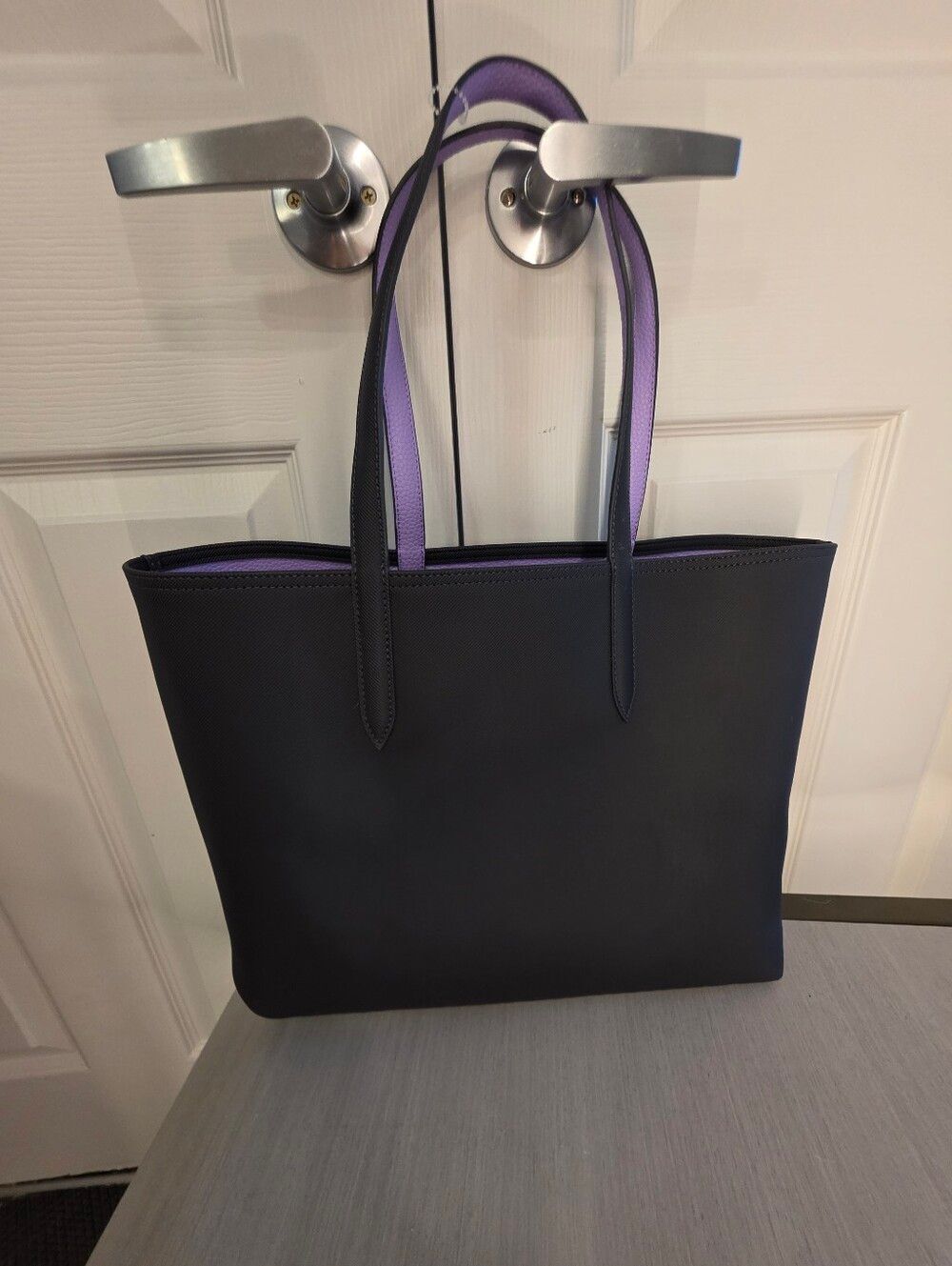 Lacoste Anna Reversible Two-Tone Tote Navy and Lilac NEW - Picture 7 of 8